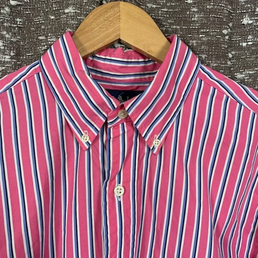 Polo Ralph Lauren Mens Classic Fit Striped Button Down Shirt Pink Blue White Med